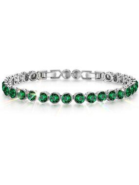 Women's Emerald Green Birthstone Tennis Swarovski Crystals Adjustable Bracelet